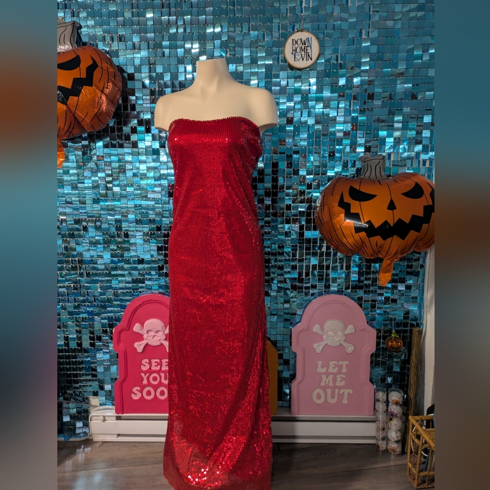 Red Sequin Strapless Dress - Costume